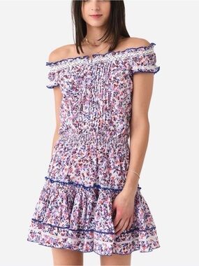 Poupette St Barth Alba Off-Shoulder Floral Summer Dress in Lavender